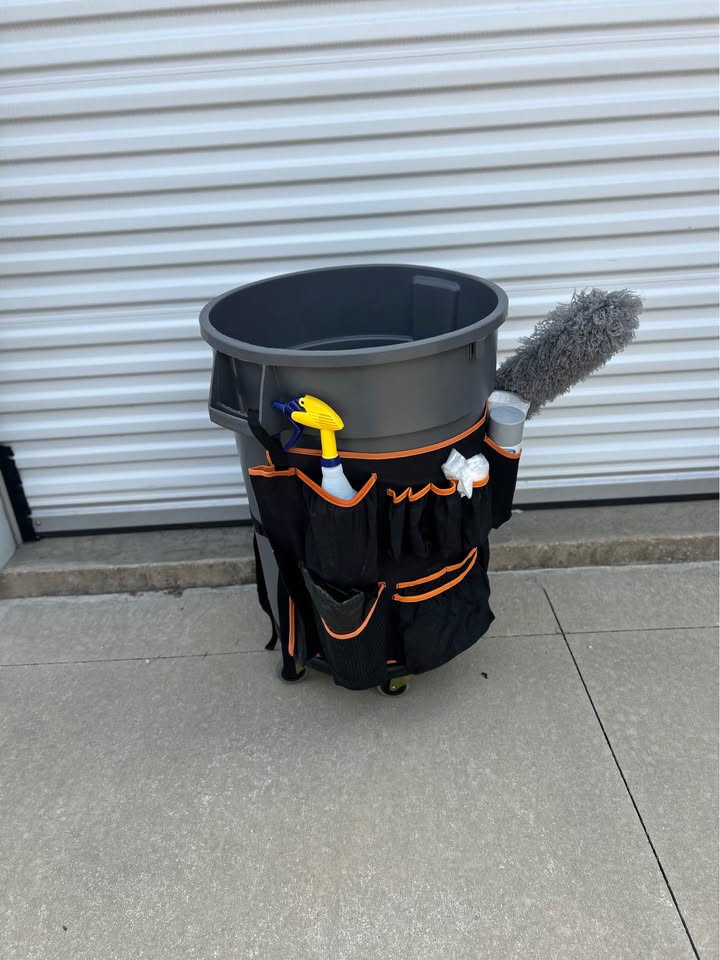 Rolling Trash Can with Cleaning Caddy Bag