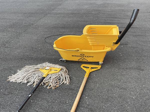 Mop Bucket with mop,floor sign - $50 (Fairfax,Virginia)