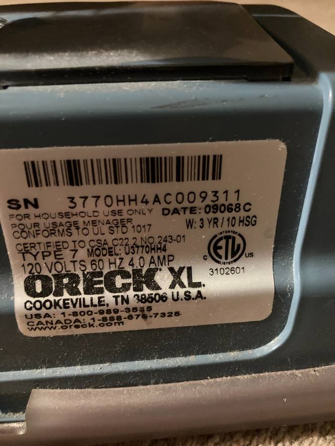 Oreck XL Silver Vacuum