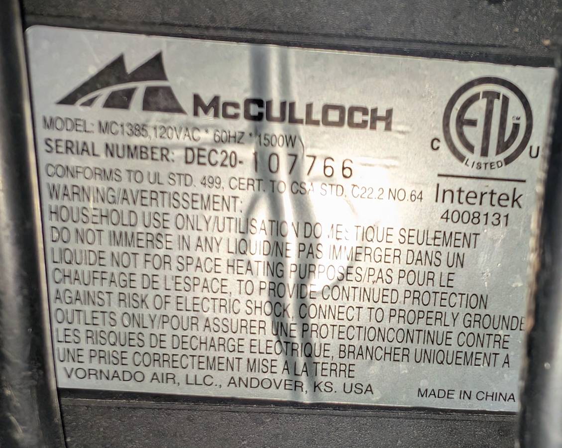 McCulloch MC1385 Deluxe Canister Steam Cleaner (Galena)