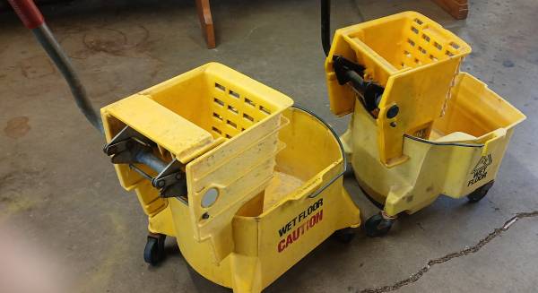 (2) Mop Buckets and Side Press Wringers - Commercial Style - $10 (Logansport)